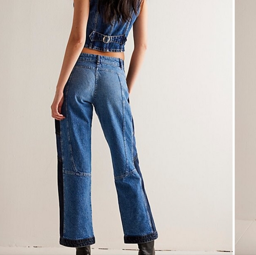 Free People We The Free Moonlit Moto Slim Bootcut Jeans Darkside NWT - Picture 5 of 14